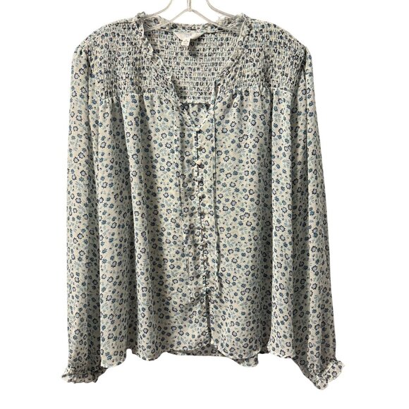 Time And Tru Womens Blue Floral Button-Front Blouse XL women - Picture 5 of 12